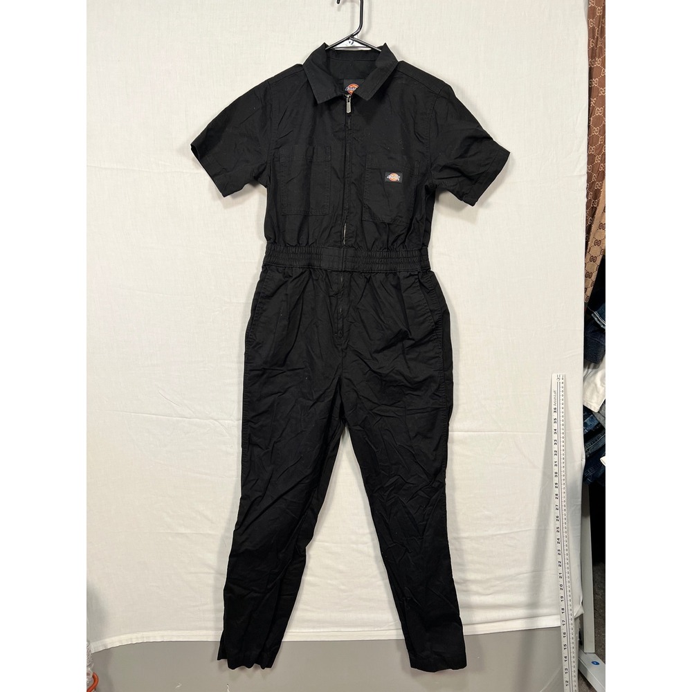 Dickies Womens Black Short Sleeve Zip Front Utility Coverall Jumpsuit Medium